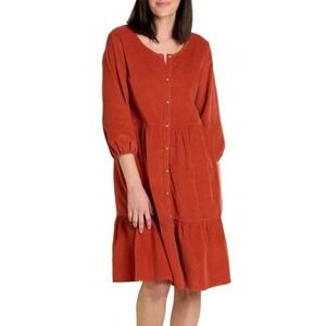 Toad&Co Scouter Cord Tiered Dress Rust Orange Organic Cotton Corduroy Large